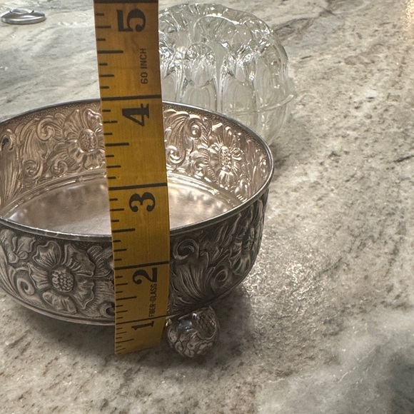 Vintage VMC Clear Glass Floral Frog with Silver Plate Stand Denmark France - Picture 7 of 10